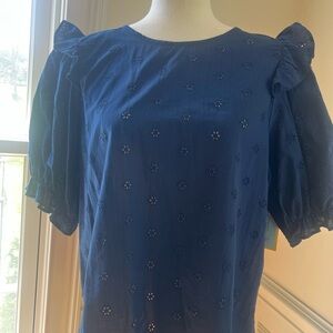 CeCe Midnight Blue Eyelet Top